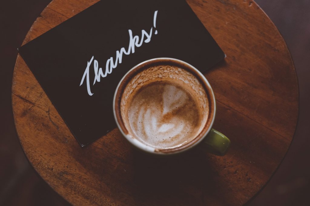 thank you card with coffee